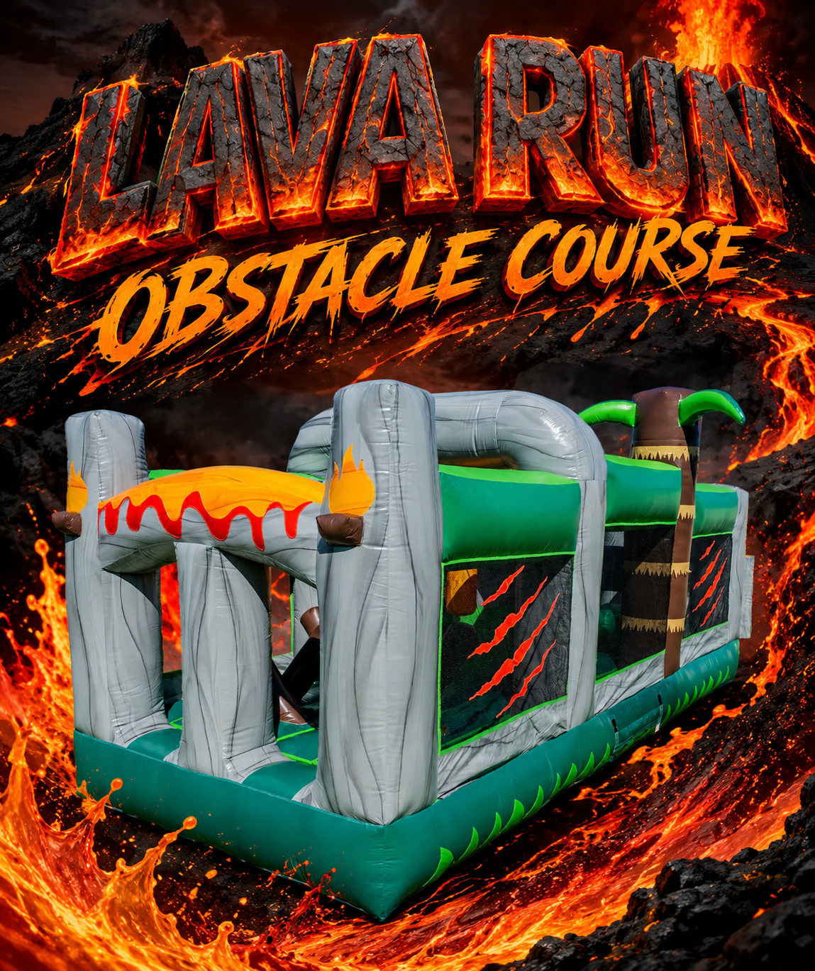 42ft Jurassic Lava Run Wet/Dry Obstacle Course with Slide
