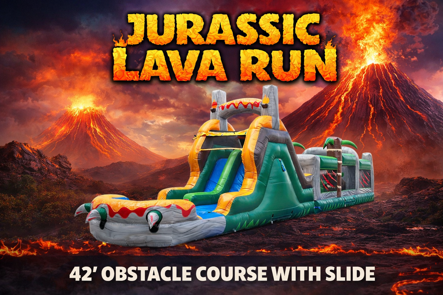 42ft Jurassic Lava Run Obstacle Course with Slide