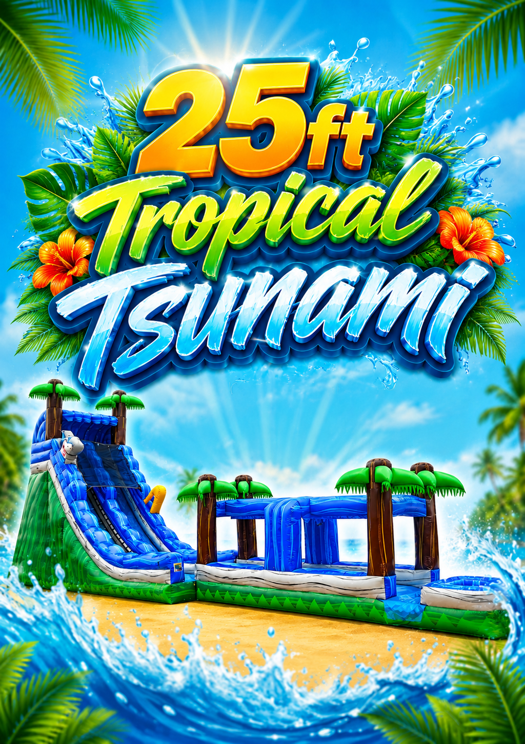 25ft Tropical Tsunami Waterslide with Slip n' Slide
